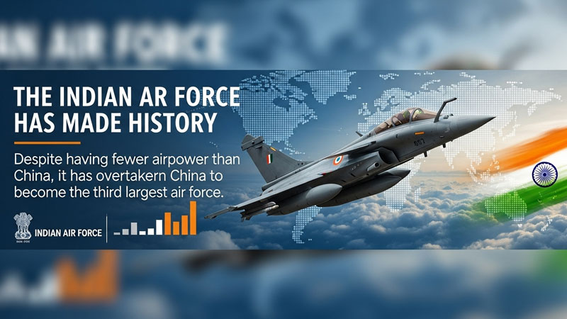 भारतीय वायु सेना ने रच दिया इतिहास। चीन से कम हवाई शक्ति होने के बावजूद, उसे पछाड़कर तीसरी सबसे बड़ी वायुसेना बनी