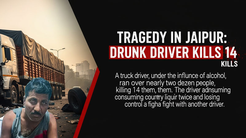 जयपुर में, शराब के नशे में धुत एक ट्रक चालक ने लगभग दो दर्जन लोगों को कुचल दिया, जिसमें 14 लोगों की मौत हो गई।