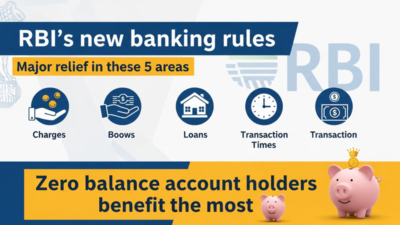 RBI नए बैंकिंग नियम: इन 5 क्षेत्रों में मिली बड़ी राहत, जीरो बैलेंस खाताधारकों को सबसे ज्यादा फायदा