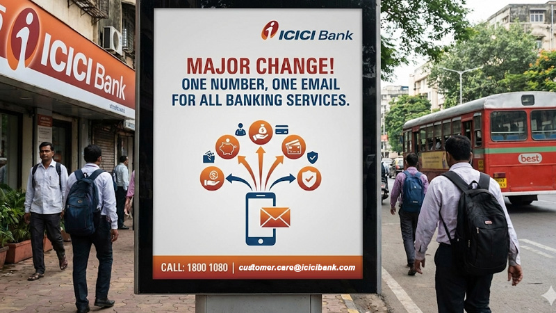 ICICI Bank ने किया बड़ा बदलाव: अब एक ही नंबर और ईमेल से मिलेंगी सभी बैंकिंग सेवाएं