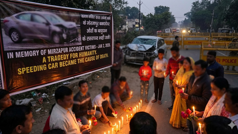 मिर्ज़ापुर हादसा मानवता का कार्यक्रम : तेज रफ्तार car बनी death का कारण