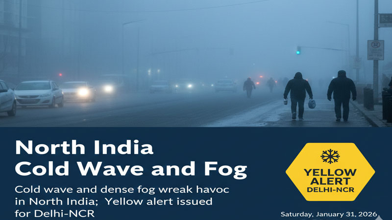North India Cold Wave Fog: उत्तर भारत में शीतलहर और घने कोहरे का कहर, Delhi-NCR में येलो अलर्ट जारी
