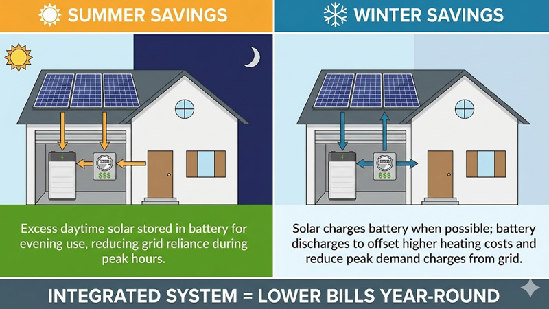 Solar Energy और Home Battery कैसे मिलकर गर्मी और सर्दी में बिजली का खर्च कम करती हैं